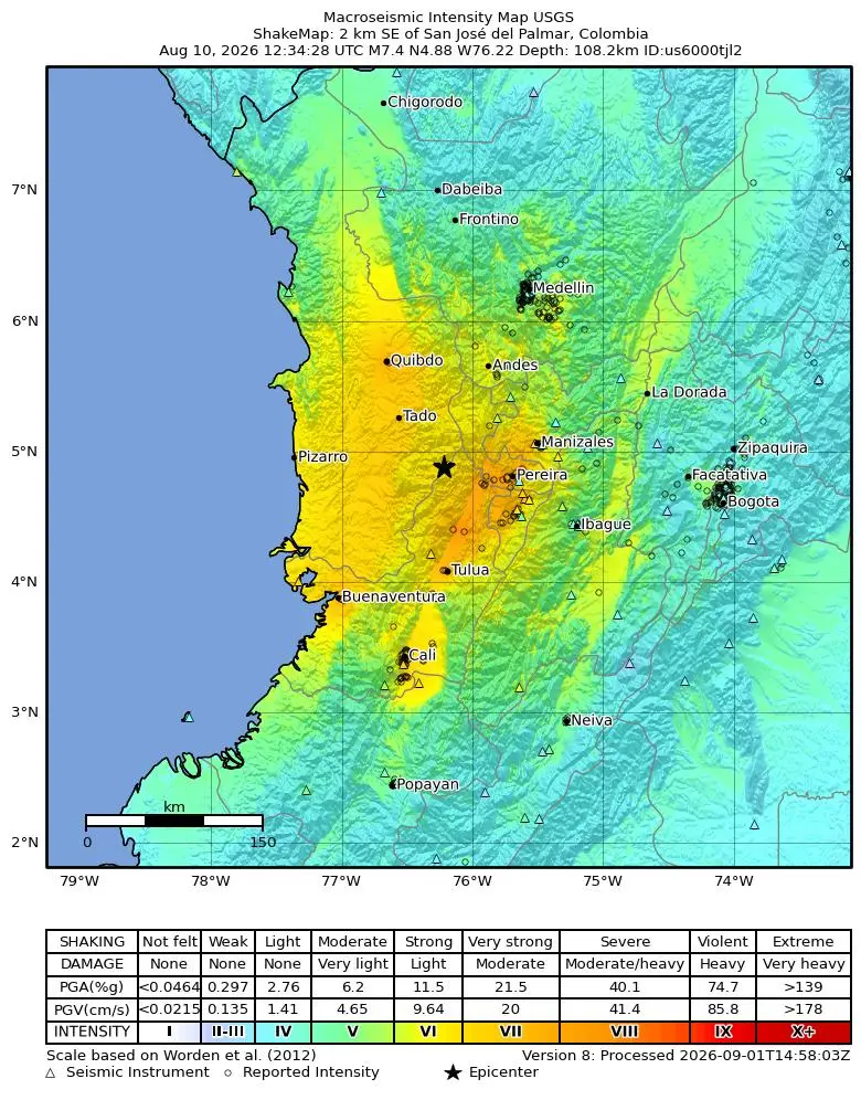 San José del Palmar, Colombia · 10 de agosto de 2026 · M 7,4